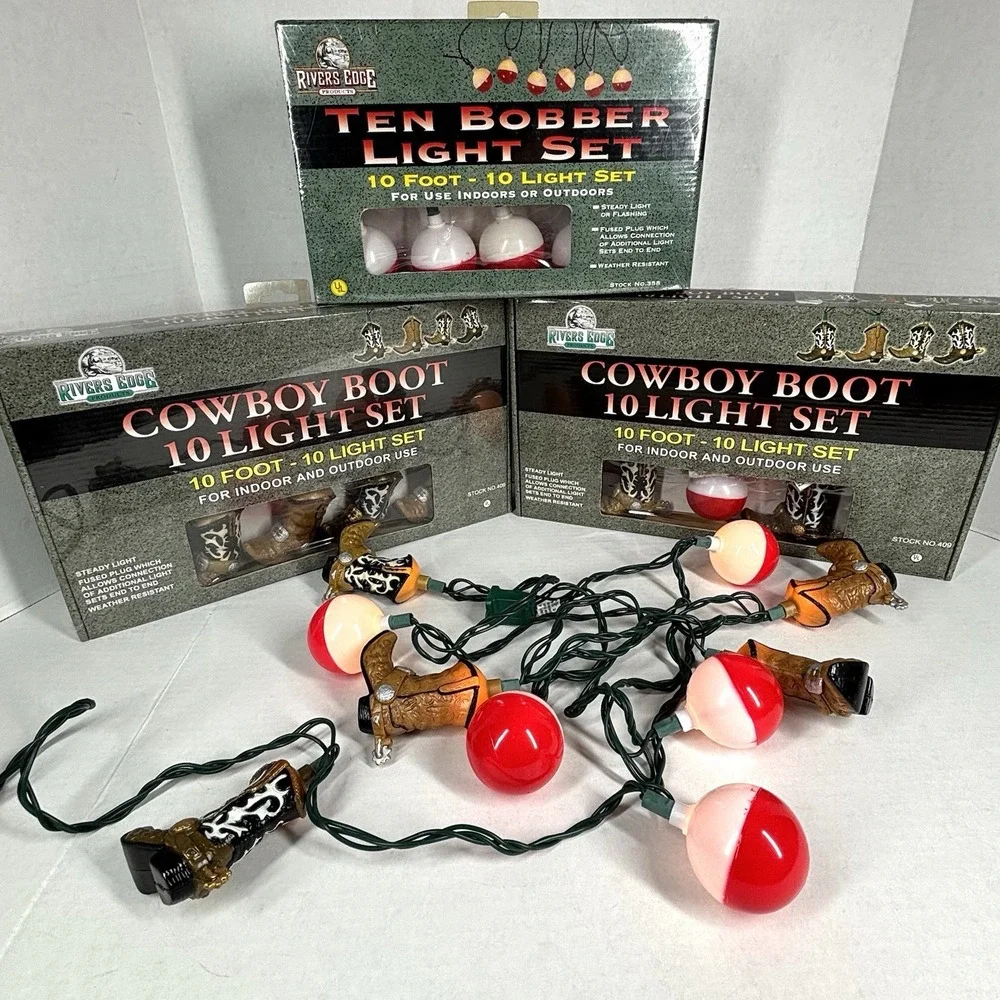 3 Rivers Edge Cowboy Boots Lights‎ 10Ft Light Sets LOT Fishing Texas Floats NIB